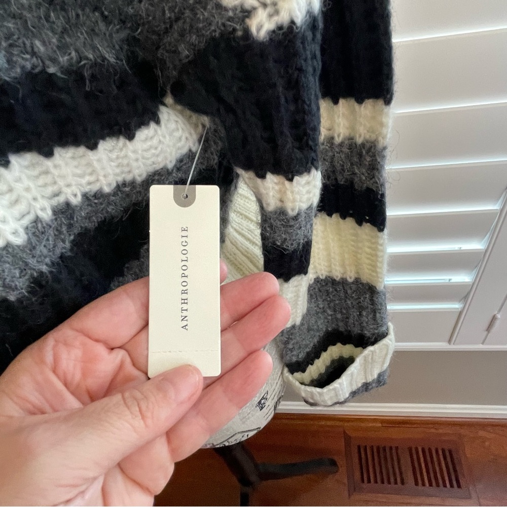 Anthropologie Black and Cream Striped Cowl Neck Sweater - Picture 8 of 11